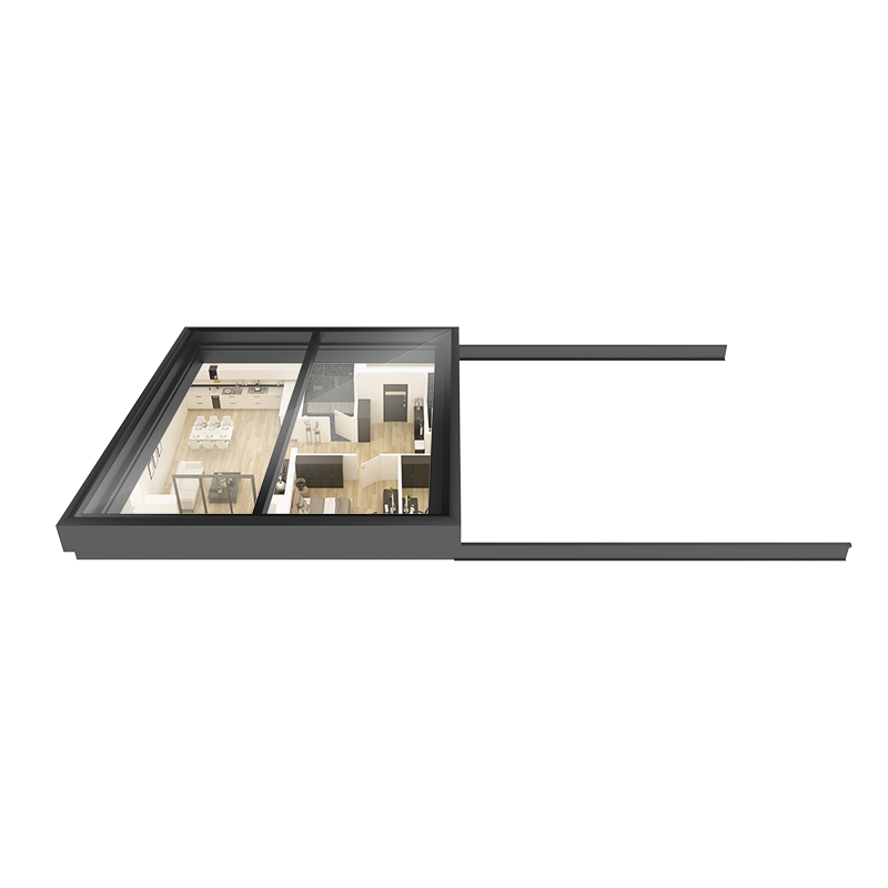 Sliding skylight with rail